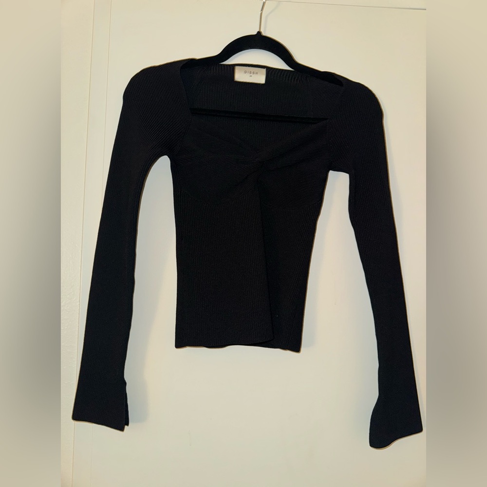 DISSH 🖤 Black ribbed long sleeve sweetheart neck XS